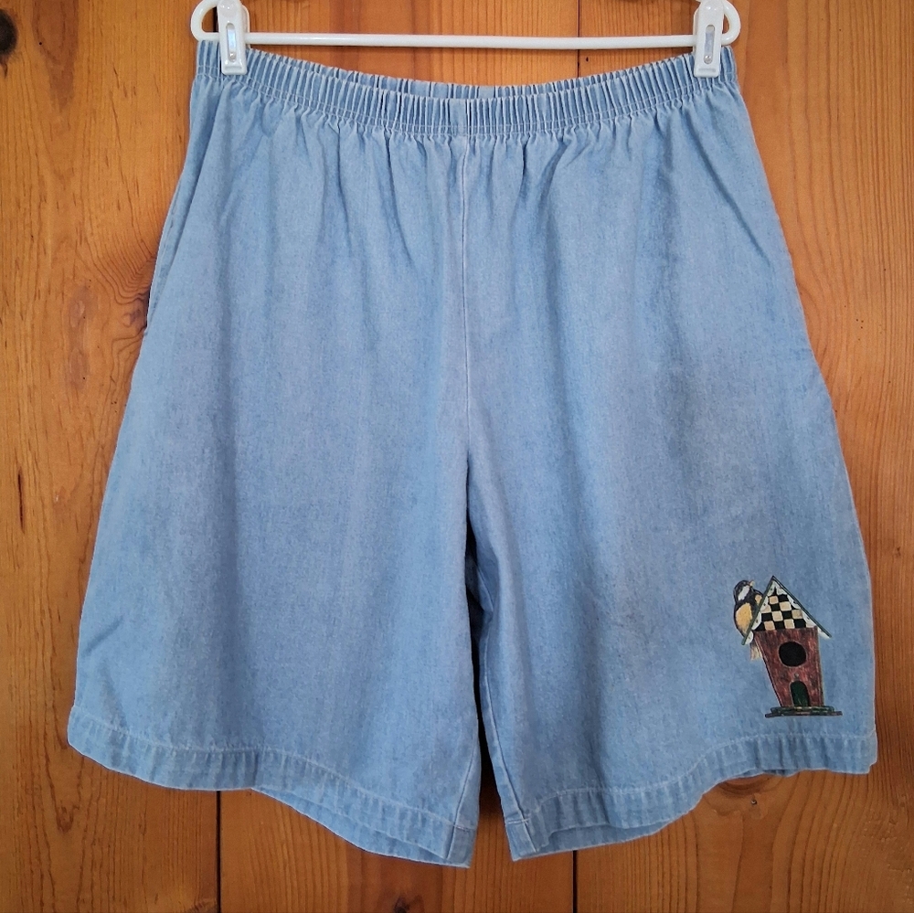 Vintage Sun Belt Denim Pull On Shorts with Birdhouse Applique